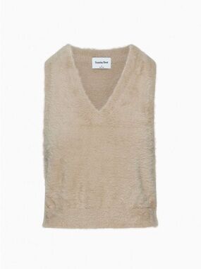 Sunday Best Tia Sweater Vest Beige Fuzzy V-Neck